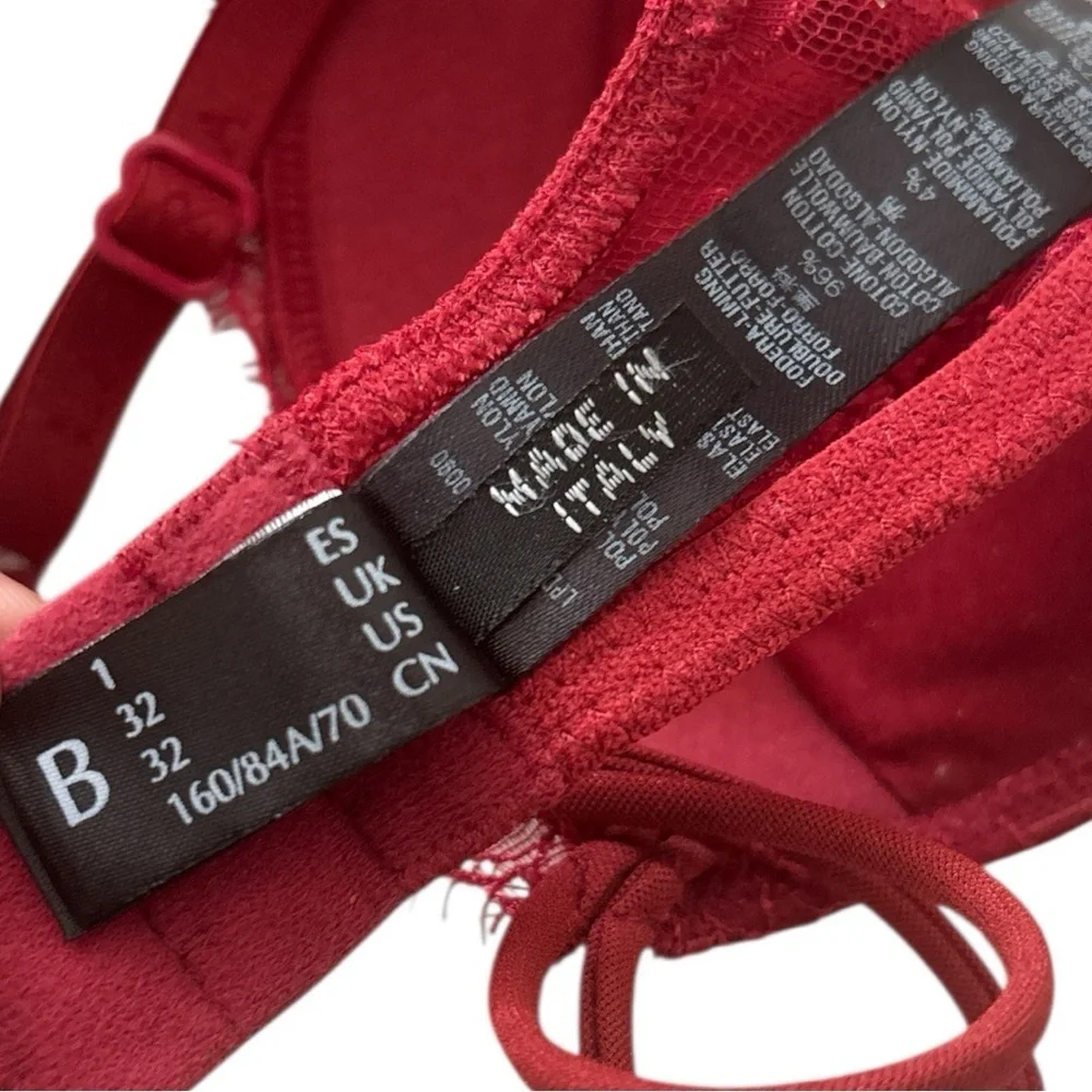 La Perla Stretch Lace Underwire Push Up Bra Burgundy Size 32 B